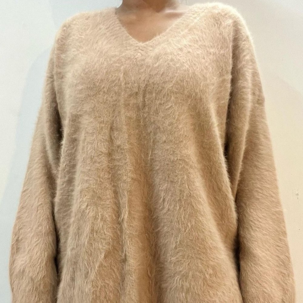Beige Fuzzy Drop Shoulder Pullover - Picture 1 of 4